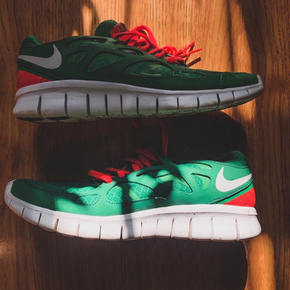 Green and Pink Nike Free Runs